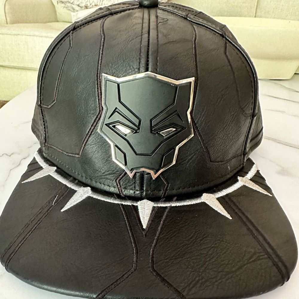 COPY - Marvel Comics Black Panther Movie Faux Leather Snapback Hat Metal Logo S…